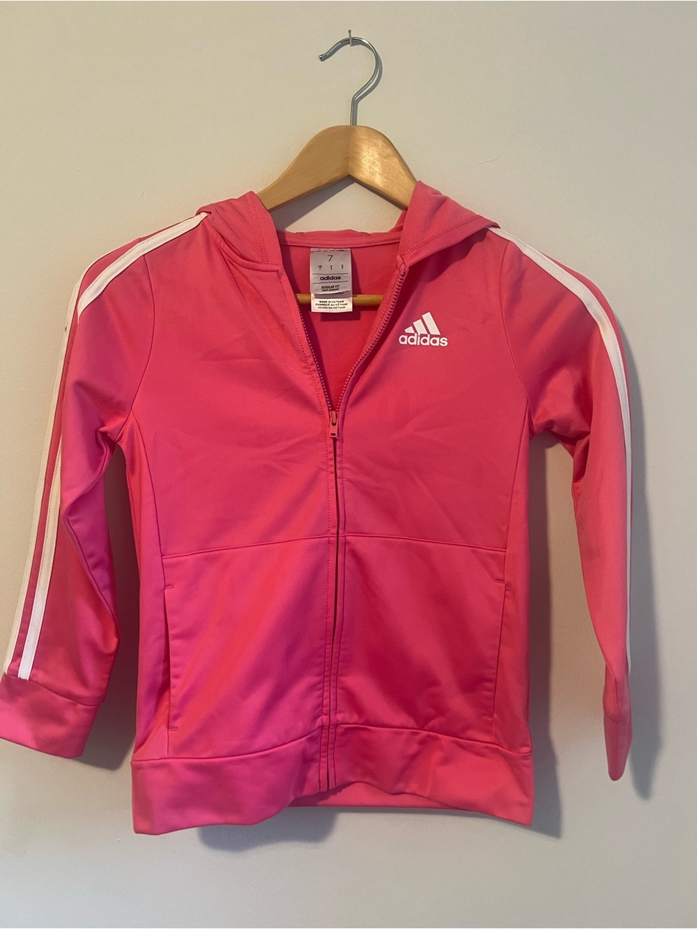 adidas Pink Hooded Zip Jacket with White Stripes